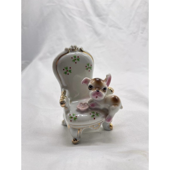 Vintage porcelain puppy on chair figurine - Picture 5 of 9